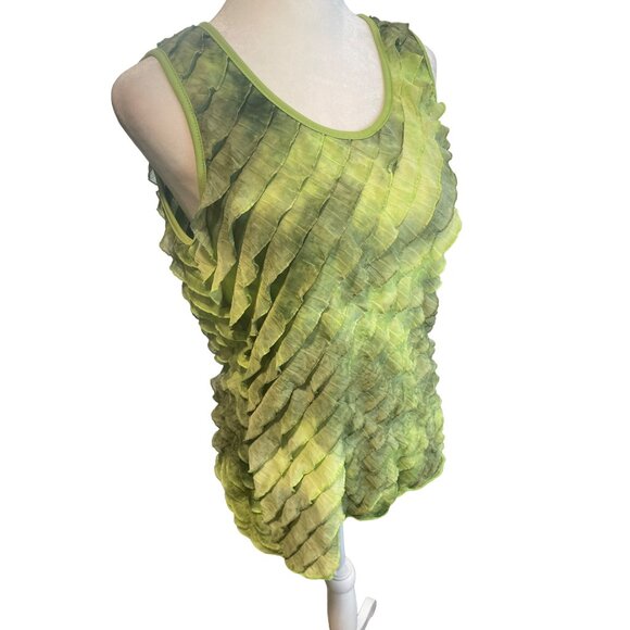 Only Nine Petite Sleeveless Ruffled Blouse Green Textured Striped Size S Top - Picture 3 of 9